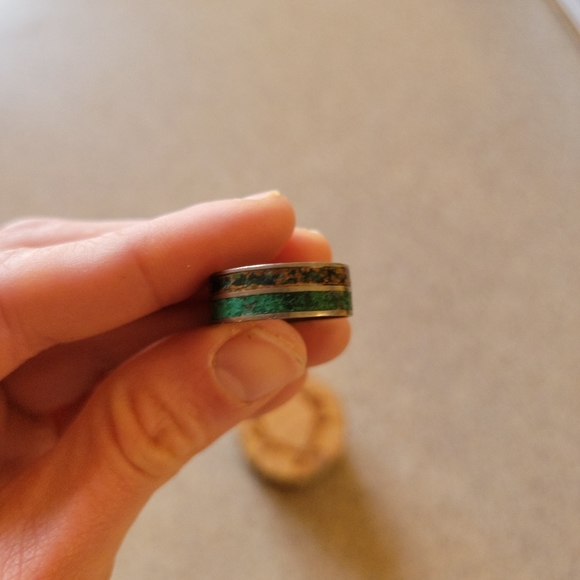Handmade Petina Crushed Copper and Malachite Titanium Mens Wedding Ring sz9 - Picture 4 of 9